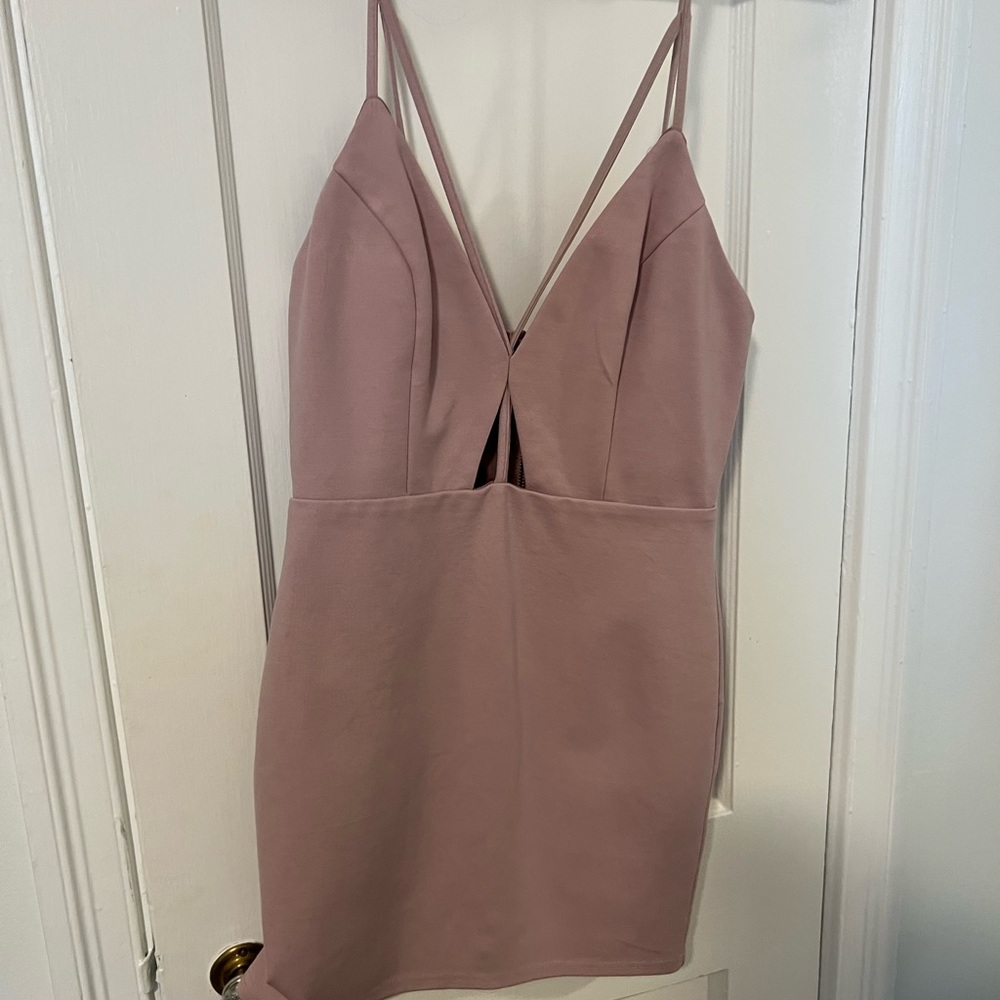 Tobi purple body con dress with cut out in front sizeM